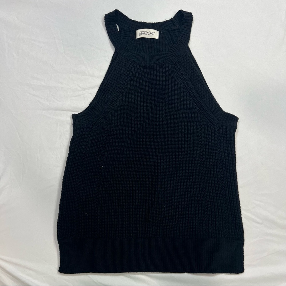 The Post Black Sweater Knot Tank Top Size Small Sleeveless Chunky Knit